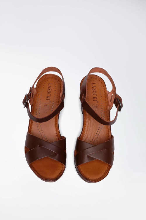 Hnedé dámske kožené sandále