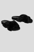 Dámske čierne papuče s umelou kožušinou