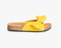 Žlté dámske papuče zdobené mašľou