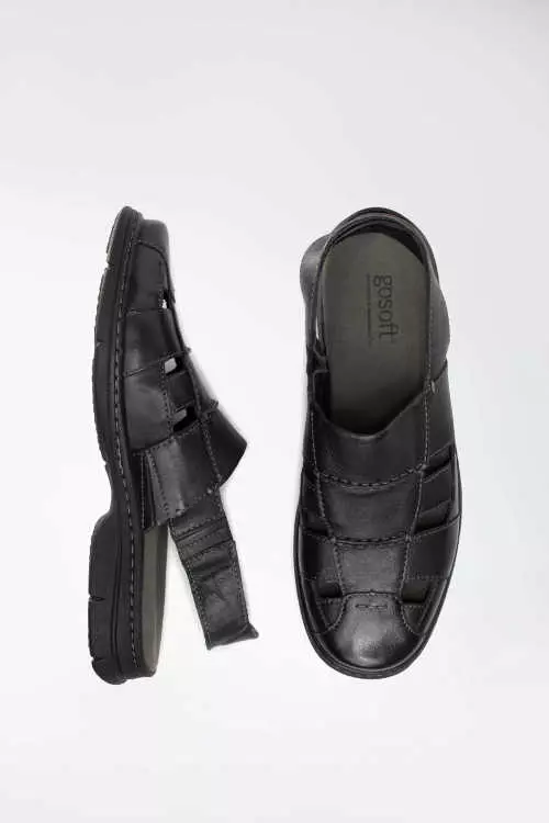 Čierne kožené pánske sandále